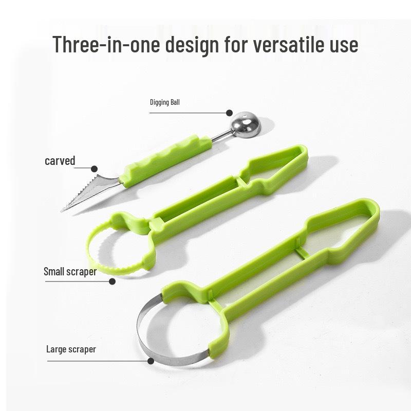3-in-1 Fruit Baller & Carving Knife Set: Multi-Style Embossing Spoon and Fruit Remover.