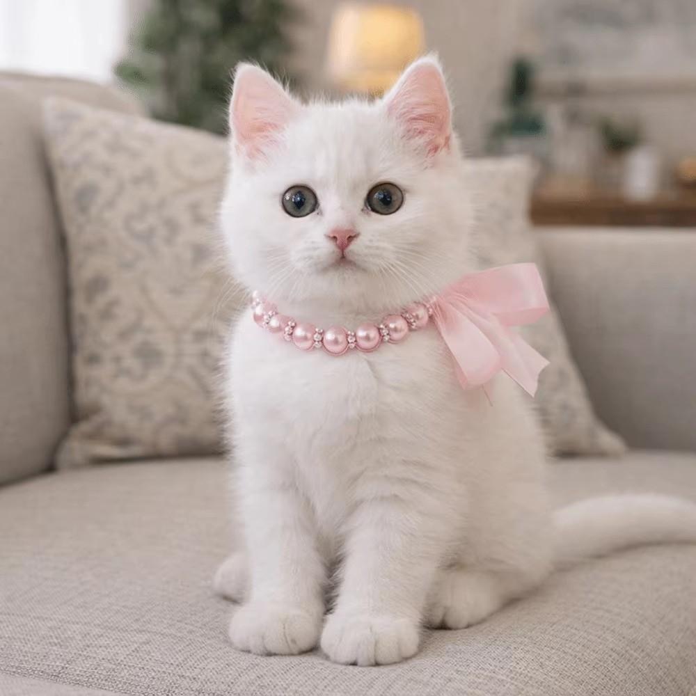 Lace Bow Decor Bling Cat Necklace Imitation Pearl Dog Neck Jewelry  Pet Daily Wear