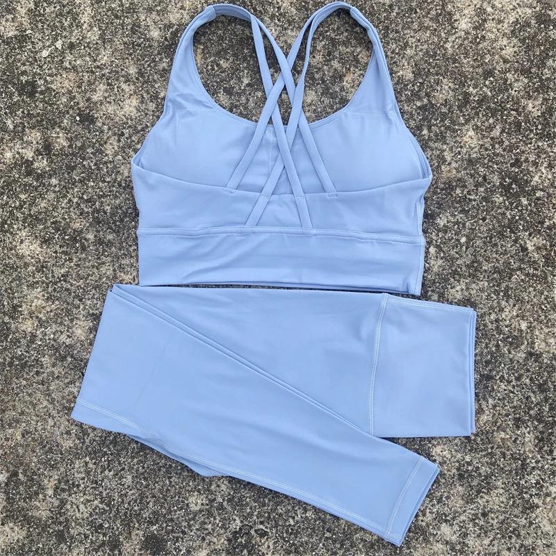 

Женский однотонный комплект для йоги: Спортивный бюстгальтер с перекрестной спинкой и брюки для йоги с высокой талией Large