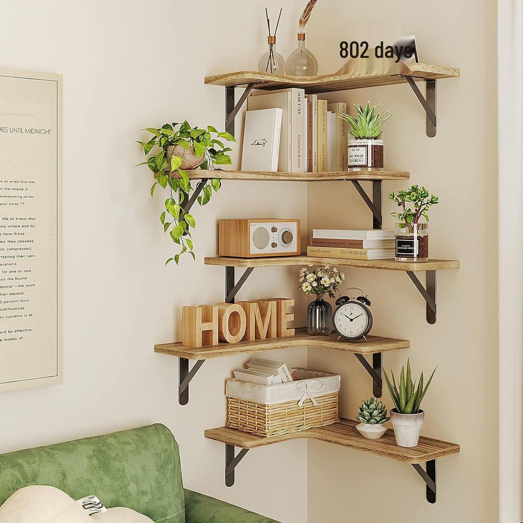 Country-Style Solid Wood Corner Floating Wall Shelf & Organizer