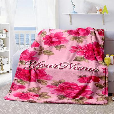 Rose Personalized Name Blanket Cozy Personalized Blanket Comfortable Versatile for Couch Office Bed Home Decor Four Seasons Universal