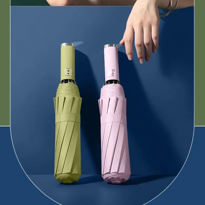 Automatic Folding Umbrella 10 Ribs Three Fold Business Umbrella Windproof Black Glue Outdoor Sunshade Advertising Umbrella