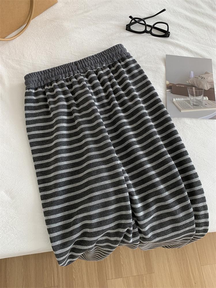 2025 Women's Retro Striped Korean-Style Wide-Leg Pants for Spring & Autumn