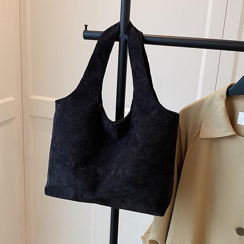 

Corduroy bag women s new casual versatile shoulder bag large-capacity tote bag class commuter bag чёрный