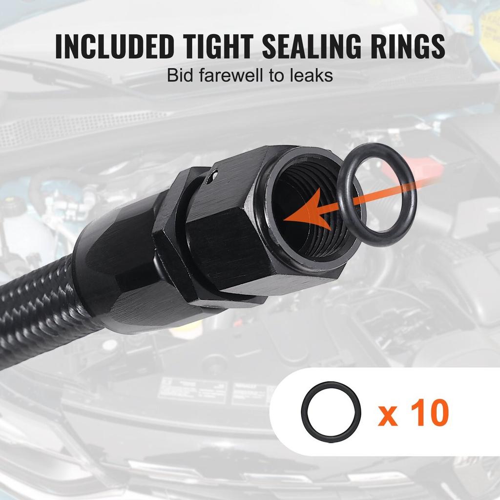 6AN Fuel Line Kit, 20 FT Fuel Hose Kit, 0.34" Nylon Stainless Steel Braided Fuel Line Oil/Gas/Diesel Hose End Fitting Kit, with 12 PCS Swivel Fitting