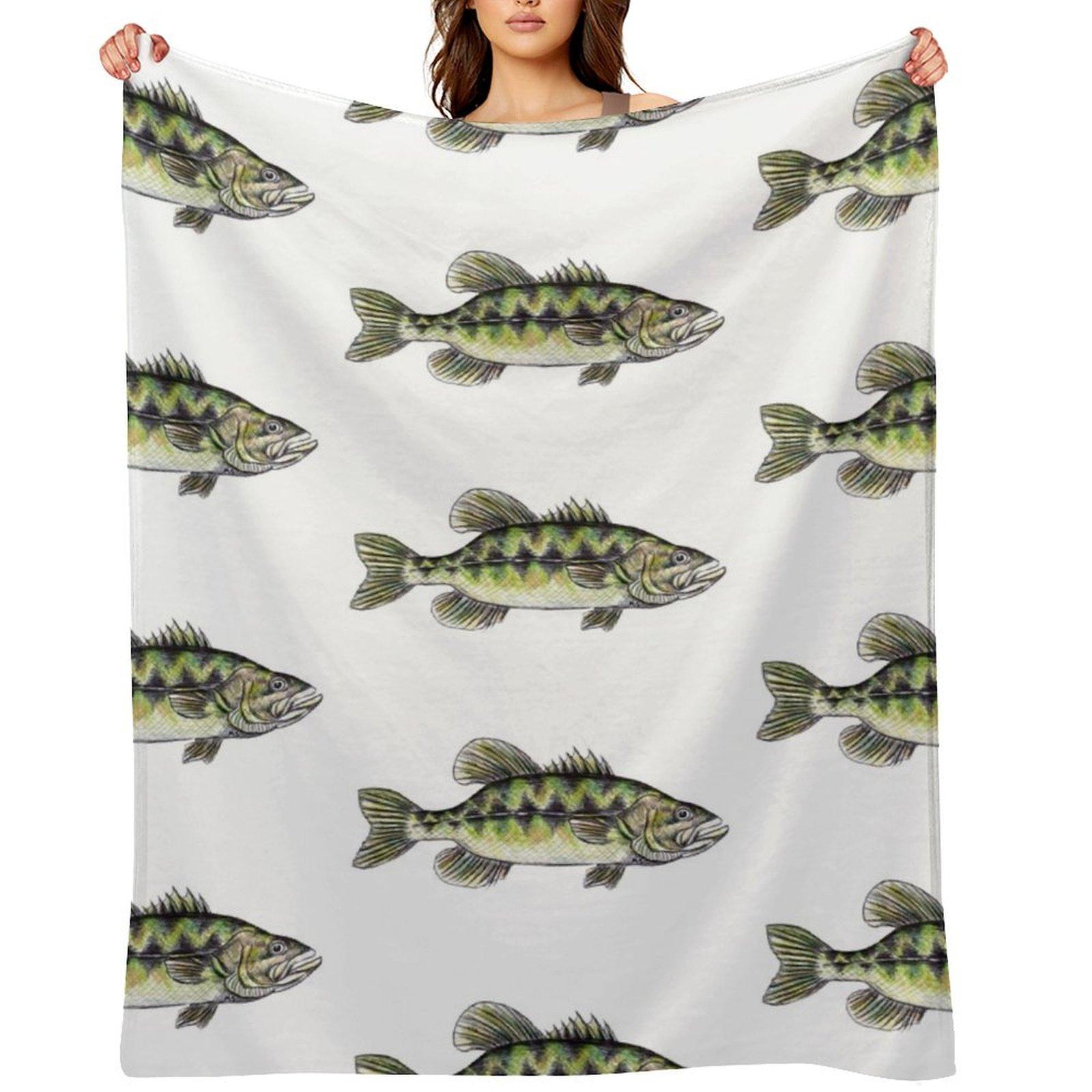 Largemouth Bass Fisherman Art Throw Blanket For Sofa Thin Furry cosplay anime Heavy Blankets 30x40in