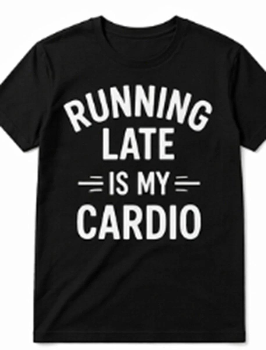 Running late is my Cardio Funny T shirt Tee M
