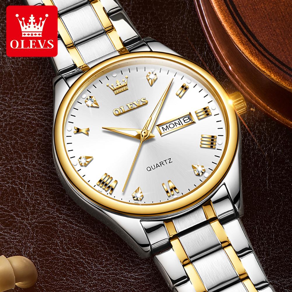 OLEVS 5563 Men's Watch Stainless Steel Waterproof Luminous Classic Business Wristwatch Luxury Diamond Scale Quartz Watch for Men