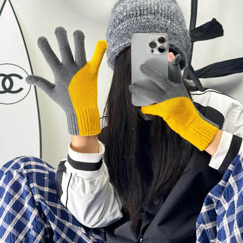 Touchscreen Gloves Korean Style Color Block Fingerless Cute Knitted Fleece Lined Thick Warm Winter Windproof Gloves