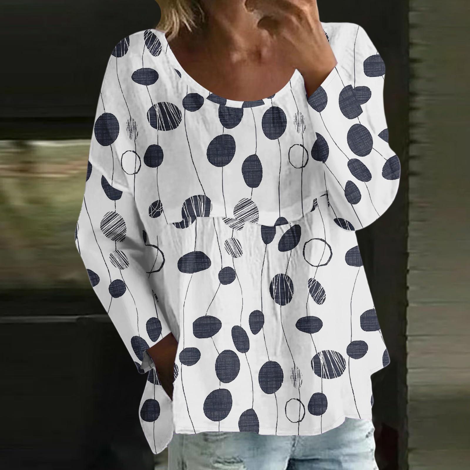 

Женский повседневный модный свободный топ с круглым вырезом и цветочным принтом, с длинным рукавом XL белый