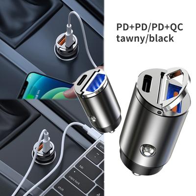 Car Mini One To Two Usb Conversion Double Plug Fast Charge Invisible Usb Charger Suitable For Many Models Pd+qc/pd+pd