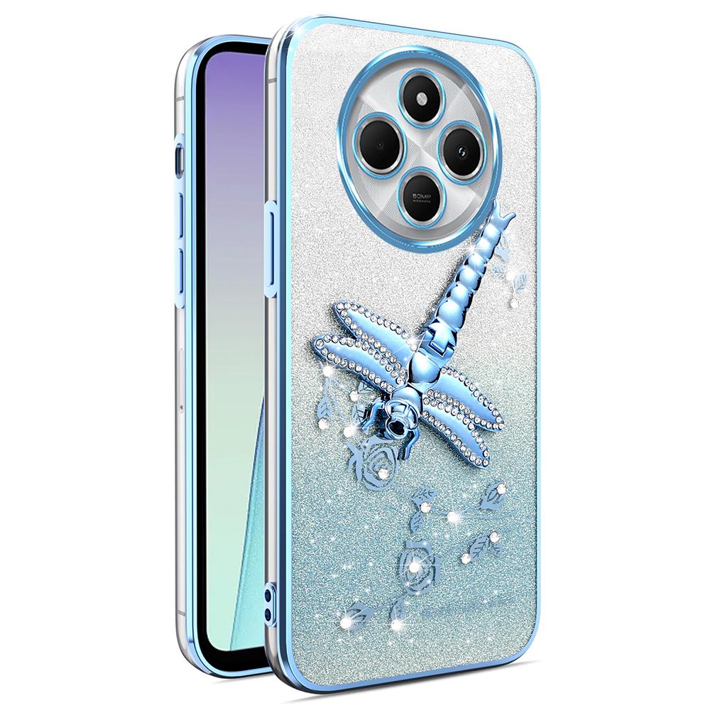 

KADEM Чехол для Xiaomi Poco C75 4G/Redmi 14R 5G/14C 4G Стрекоза Подставка ТПУ Цветы Блестки Чехол для телефона Blue