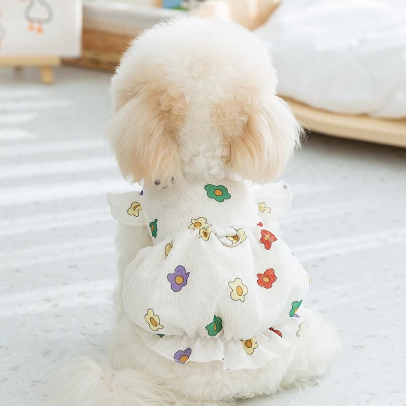 Spring and summer 24 new cute little flower dog dress cat little fly sleeve skirt than bear teddy pet clothes