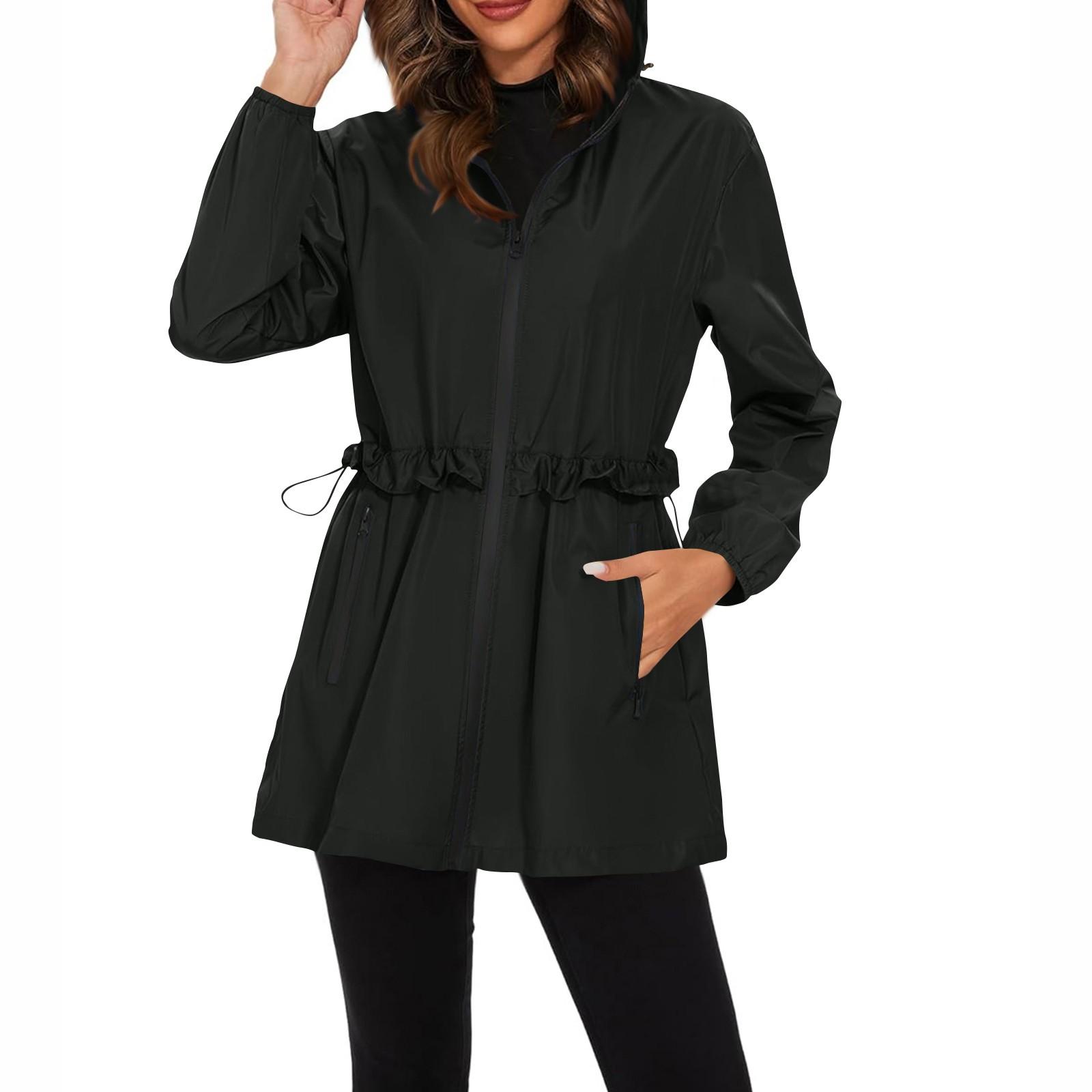 

Женский плащ с капюшоном, походный костюм для занятий спортом на открытом воздухе, ветрозащитная куртка, водонепроницаемая куртка, топ S чёрный
