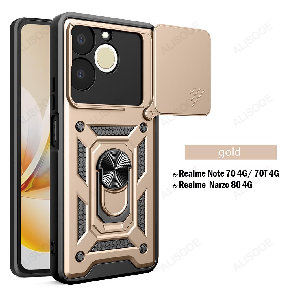 

Зсувна кришка камери для Realme Note 70 70T 4G Narzo 80 4G Чохол Кільце Підставка Тримач Повний Захист Ударостійкий Чохол для Телефона Capa Funda Realme Narzo 80 4G чорний