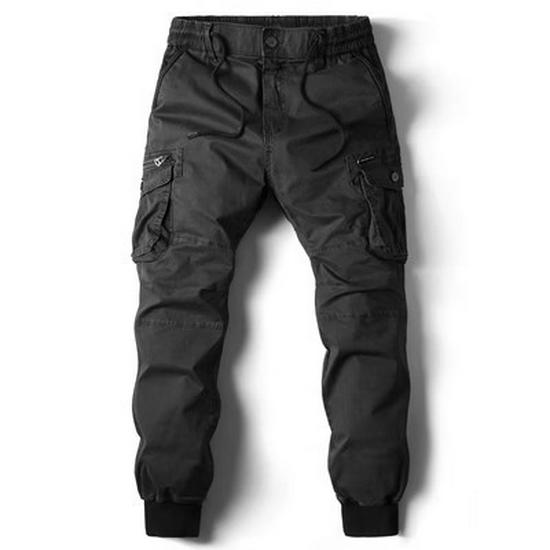 Men's European & American Cargo Jogger Pants - Autumn/Winter, Drawstring Elastic Waist, Casual Style