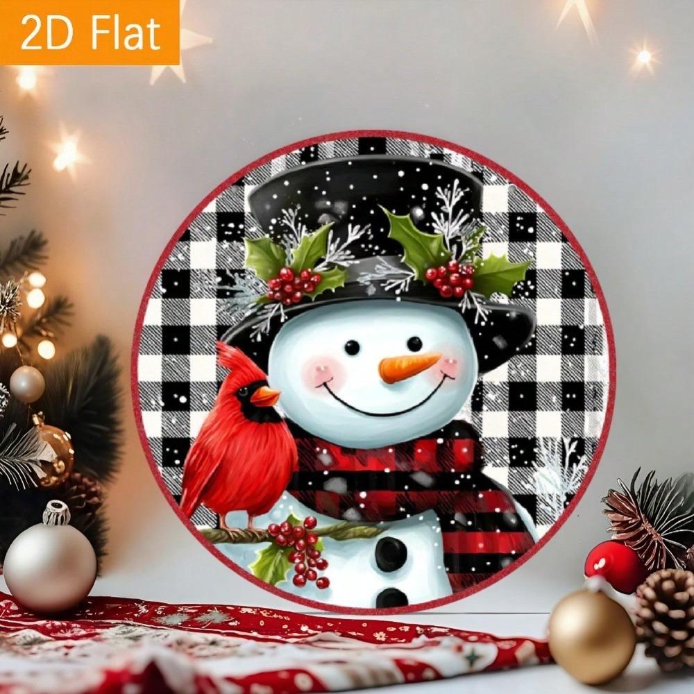 Vintage Snowman Metal Wall Art Round Wreath Winter Home Decor Christmas Gift