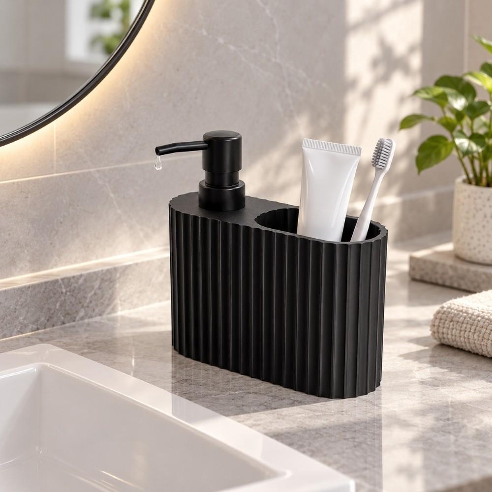 2-in-1 Seifenspenderflasche mit Schwammhalter Küchenspülbecken-Organizer Arbeitsplatte