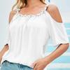 Letní Sexy Dámská Halenka Bez Ramínek Květiny Volná Krátký Rukáv Dámská Elegantní Ležérní Kulatý Výstřih Volné Bílé Topy