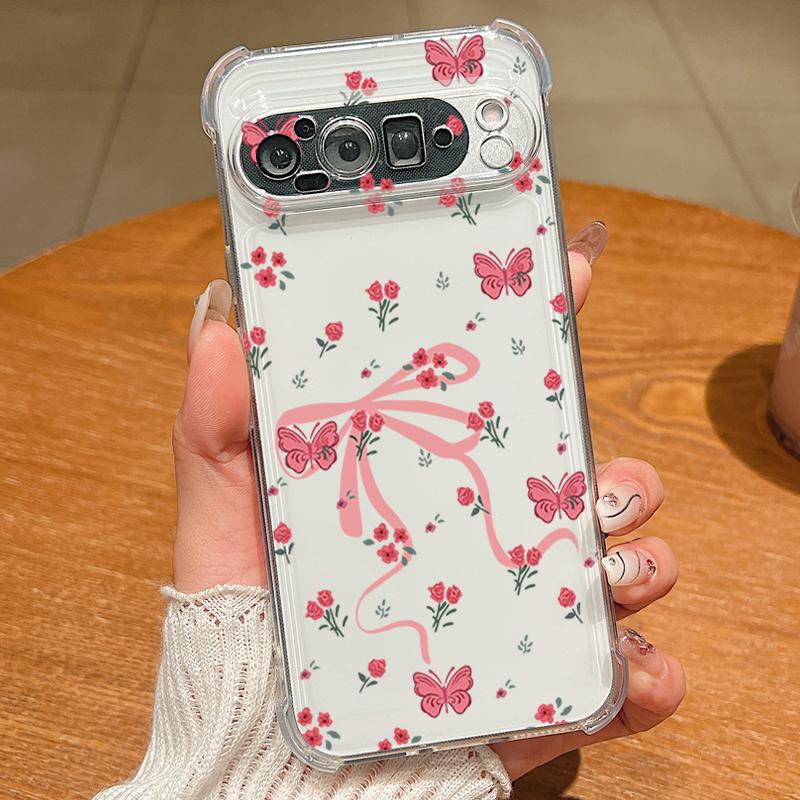 Bowknots Cherry Pattern Case For Google Pixel 9 Pro XL 9A Shockproof TPU Silicone Clear Soft Cover