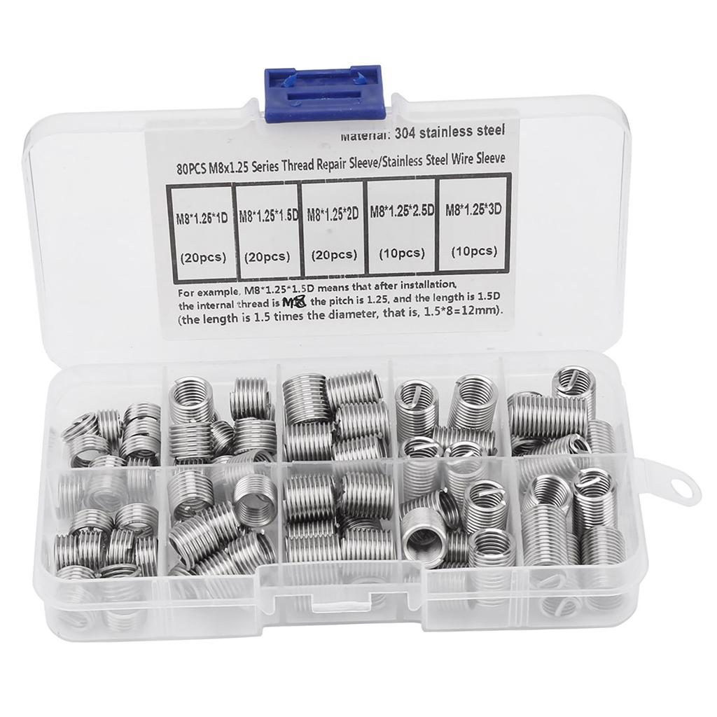 80PCS  M8*1.25 Stainless Steel Coiled Wire Helical Screw Threaded Inserts Set