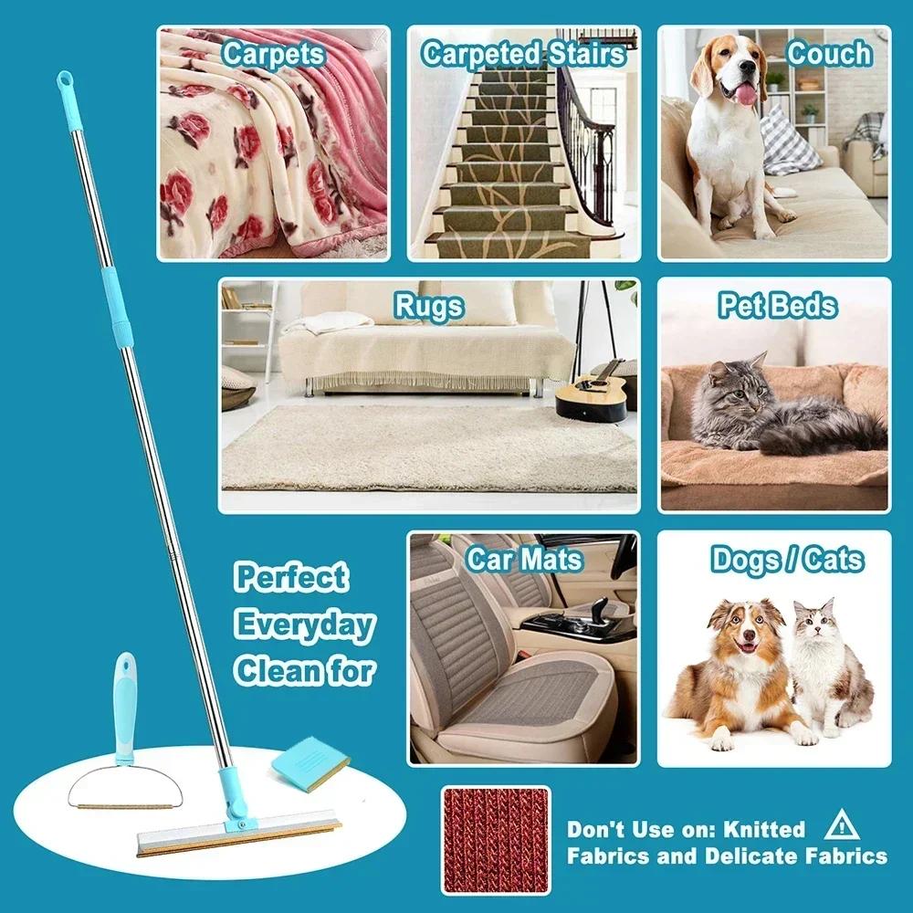 Evcil Hayvan Tüyü Temizleme Seti Evcil Hayvan Tüyü Temizleme için Halı Tırmığı Ayarlanabilir Uzun Saplı Köpek Kedi Tüyü Süpürgesi Yeniden Kullanılabilir Tüy Tiftik Temizleyici