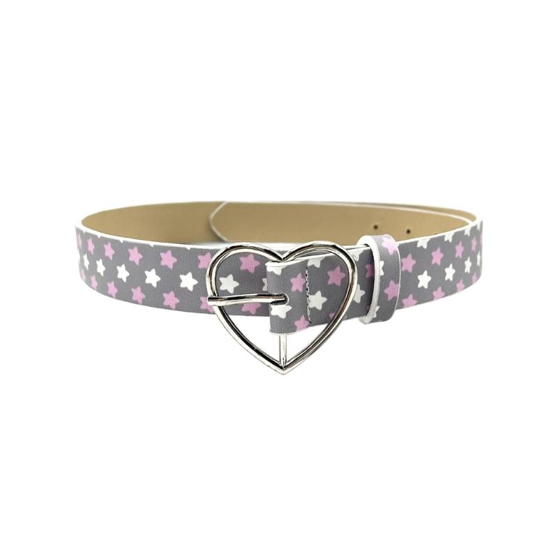 Stylish Star Embellished Heart Clasp PU Belt Decoratvie Waistband for Casual and Formal Outfits 4 Color Option