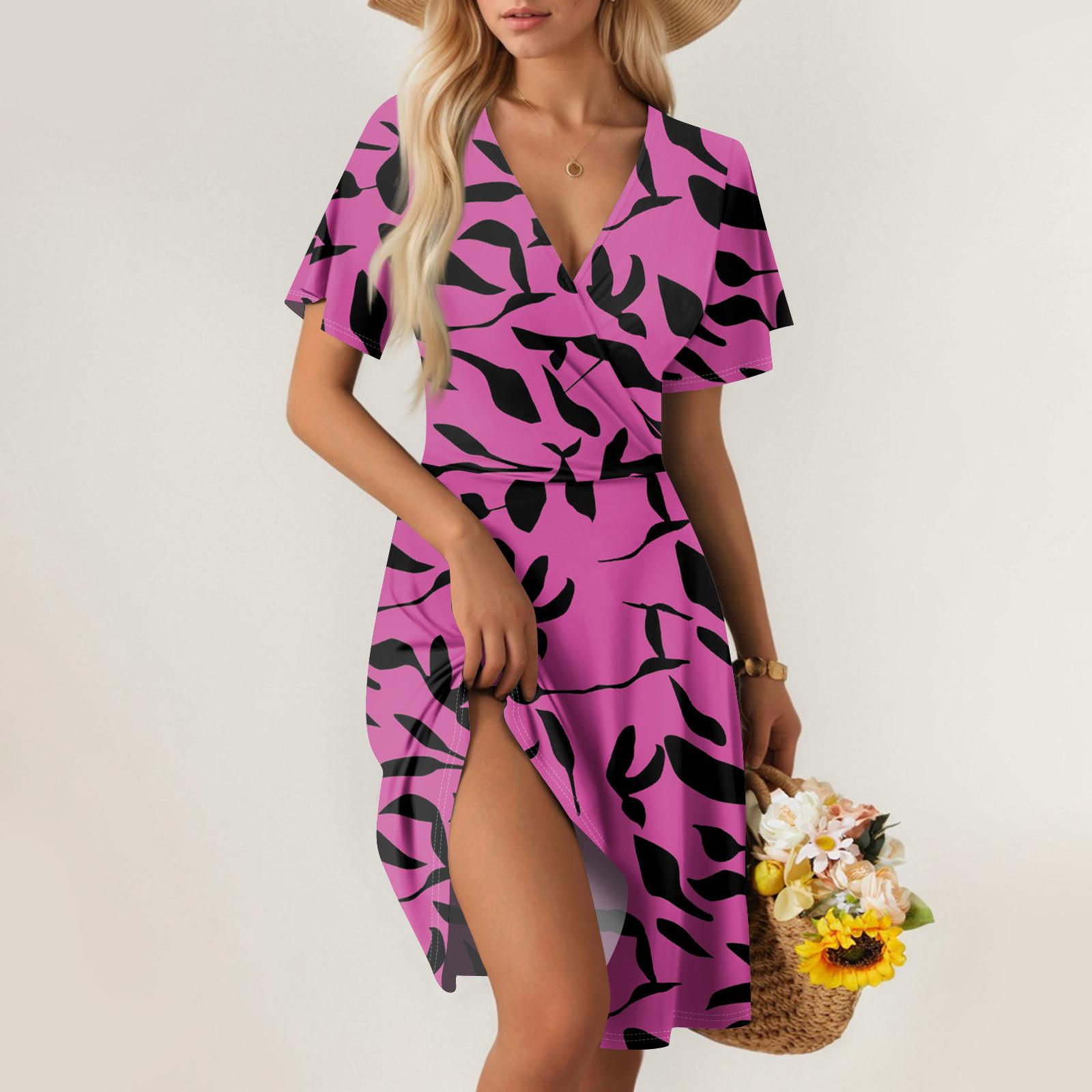 

Женское летнее платье свободного покроя для пляжного отдыха с глубоким V-образным вырезом и коротким рукавом, элегантное платье L