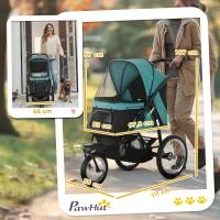 PawHut All Terrain Foldable Dog Stroller, Lockable Front Wheel, Cushion, Adjustable Canopy, 111x58x107cm, Dark Green