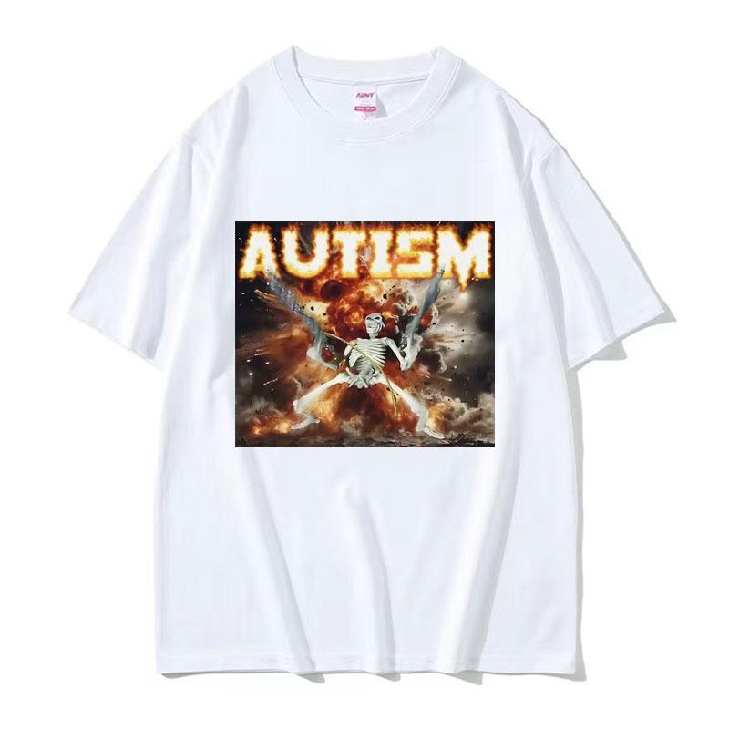 Autistic Funny Skeleton Meme Graphic T Shirt Men Fashion Gothic Retro T Shirts Male ONeck Oversized Short Sleeve Tshirt Unisex