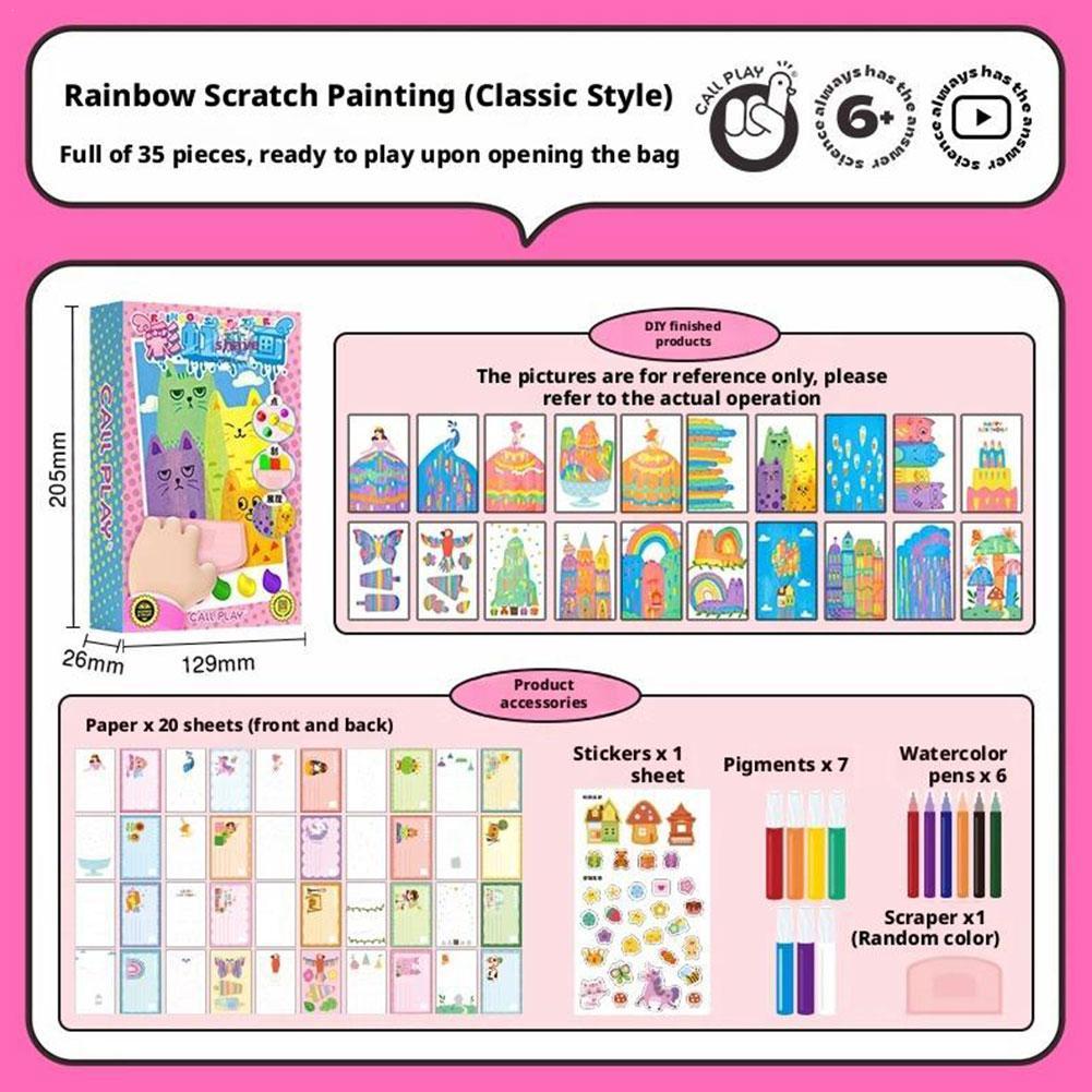 Squeegee Art Kids Paint Kit DIY Rainbow Scratch Art Childrens Painting Crafts Creativity Set Dot Painting Art Kits