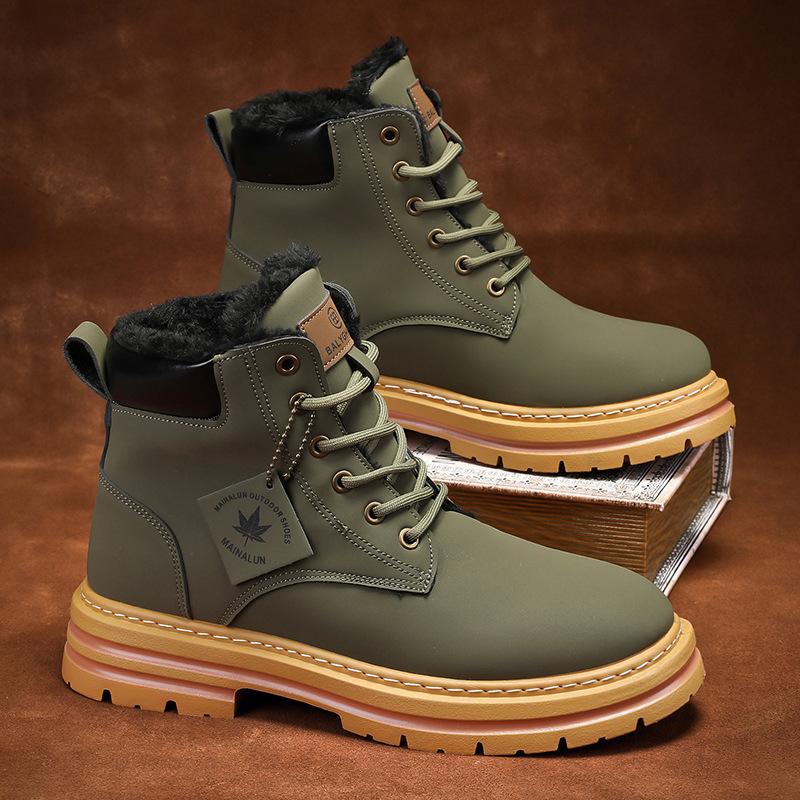 winter snow boots with warm plush lining non-slip sneakers men high top waterproof leather shoes thick-soled heightening shoes