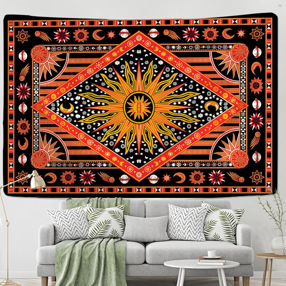 Burning Sun Tapestry Wall Hanging Bohemian Style Hippie Tapis Witchcraft Mandala Home Decor Background