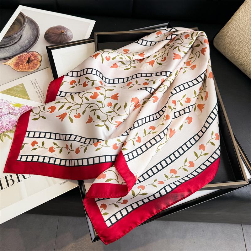 Luxury Printing Silk Square Scarf Women Neck Hair Tie Band Beach Hijab Kerchief Head Headbands Bandana Female Foulard 70Cm