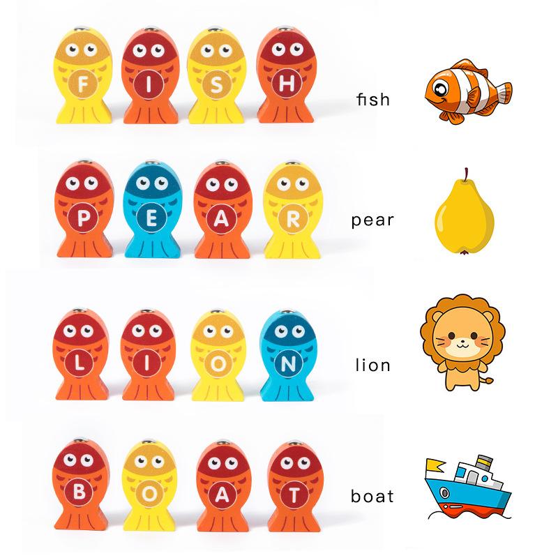 Wooden Children'S Early Education Puzzle Magnetic Numbers Alphabet Cognitive Pairing Fun Table Fishing Game