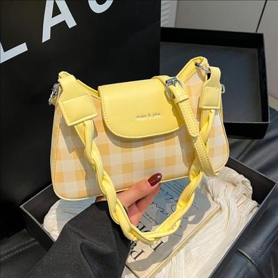 Bag Women's New Fashionable Versatile Underarm Bag Contrasting Color Plaid Messenger Bag Shoulder Bag