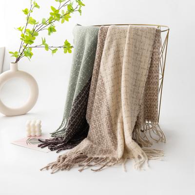 New Soft and Warm Faux Cashmere Checkered Retro Tassel Scarf A High End Women's Scarf Shawl