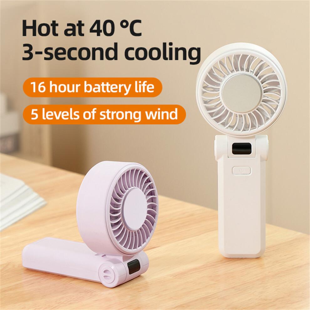 (White) Z35 Folding Cooling Fan USB Rechargeable Handheld Fan with Digital Display/5 Speed Settings
