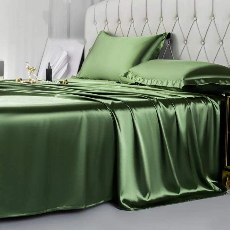 Satin Silk Bed Sheets for Summer Plain Flat Sheet for Double Bed Twin/Full/Queen/King Size Bed Linen (pillowcase Need Order)