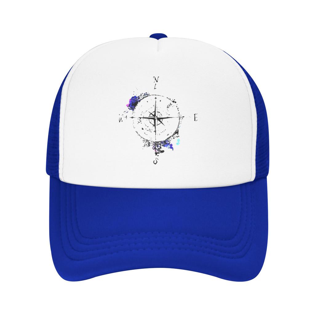 Compass Rose Watercolor Print Trucker Hat Adjustable Mesh Baseball Cap for Adult Outdoor Casual