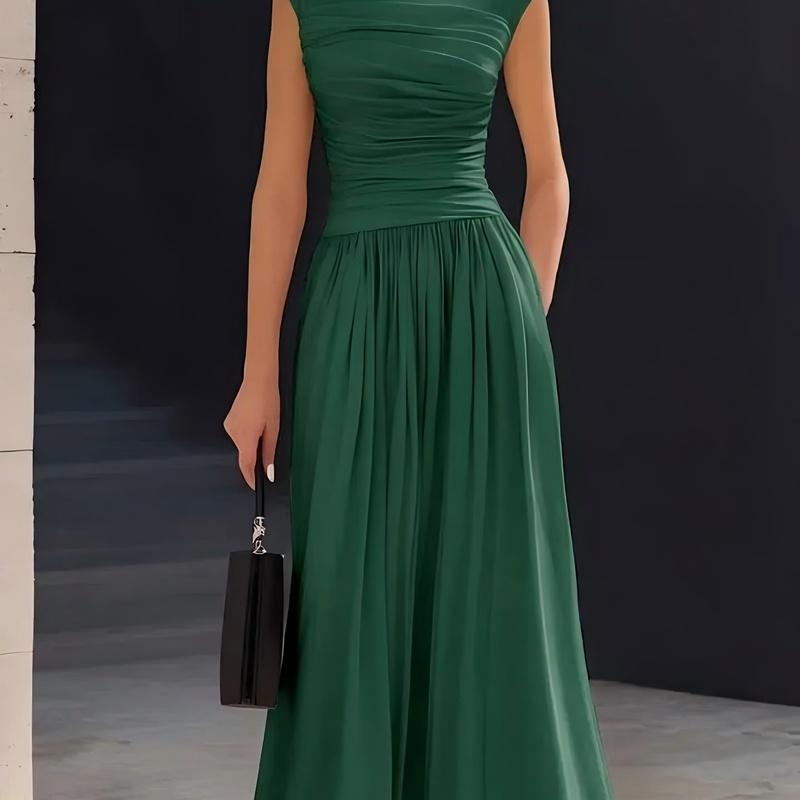 Women's Stand Collar Sleeveless Maxi Dress Loose Solid Color Casual Summer Long Dress