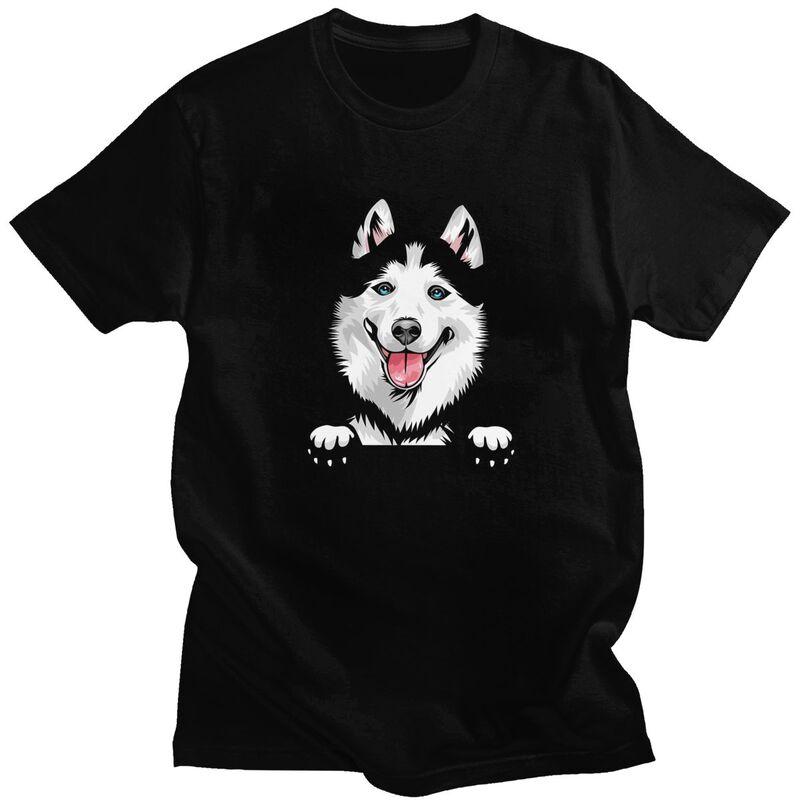 Custom Siberian Husky T Shirts Men Pure Cotton Tee Tops Alaskan Malamute Dog Tshirts ShortSleeve Tshirt Clothes