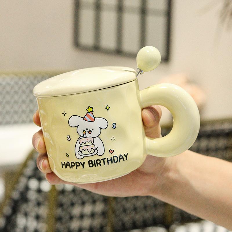 Cute Puppy Cake with High Value Mug with Lid and Spoon To Send A Girl's Birthday Gift To Commemoratively