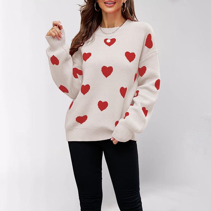 Winter new Valentine's Day love pullover women's knitted sweater women's large size loose sweater women