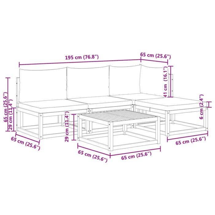 VidaXL Ensemble de canapés de jardin 5 pièces avec coussins en bois d'acacia et corde 3278825