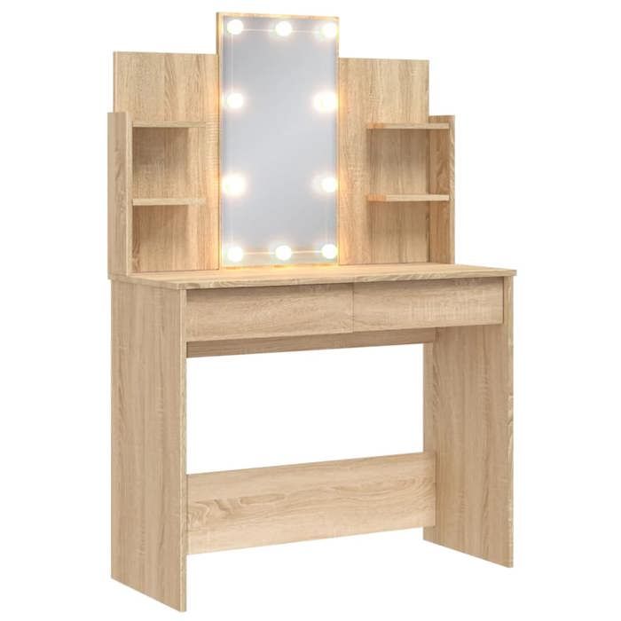 VidaXL Coiffeuse avec Lumières LED, Table de Maquillage avec 2 Tiroirs et 4 Étagères, Table Cosmétique avec Miroir Chambre, 837894