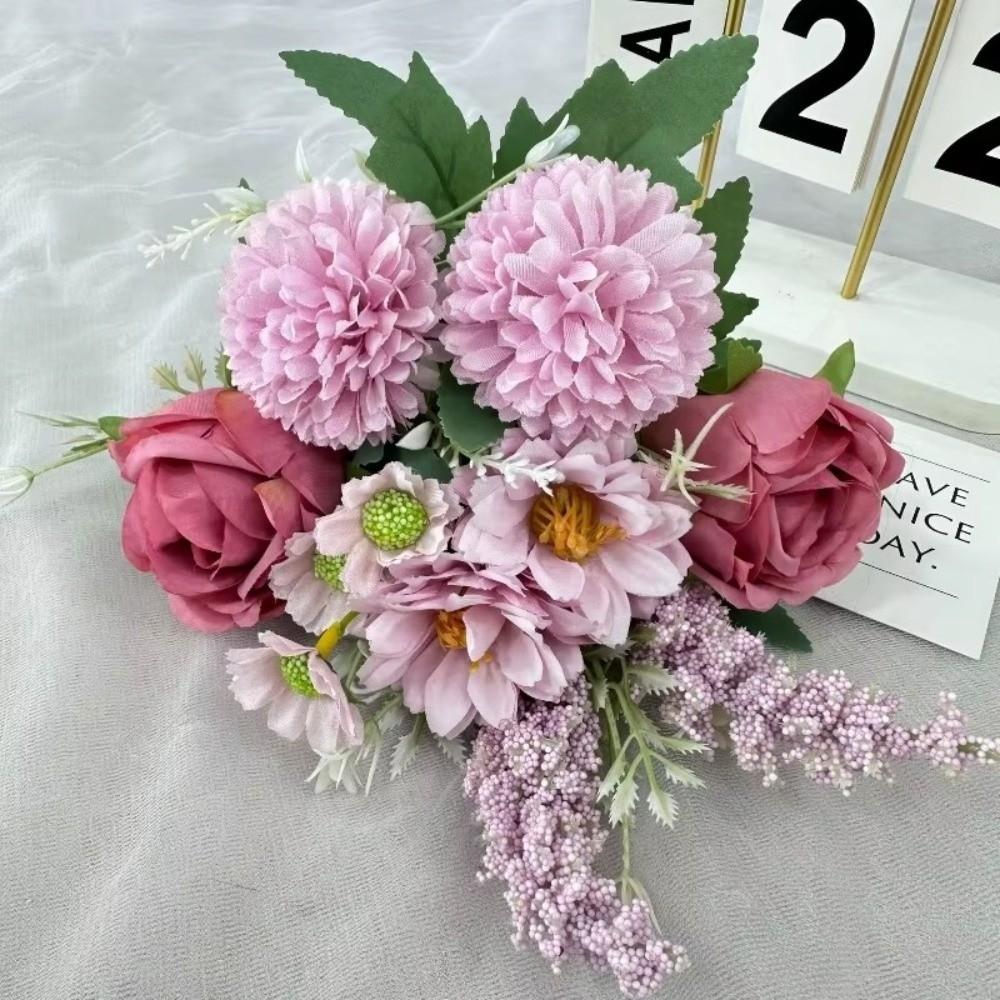 

DIY Craft Artificial Rose Bouquet Bride Bouquet Simulation Ball Chrysanthemum Wedding Decorations рожевий/фіолетовий