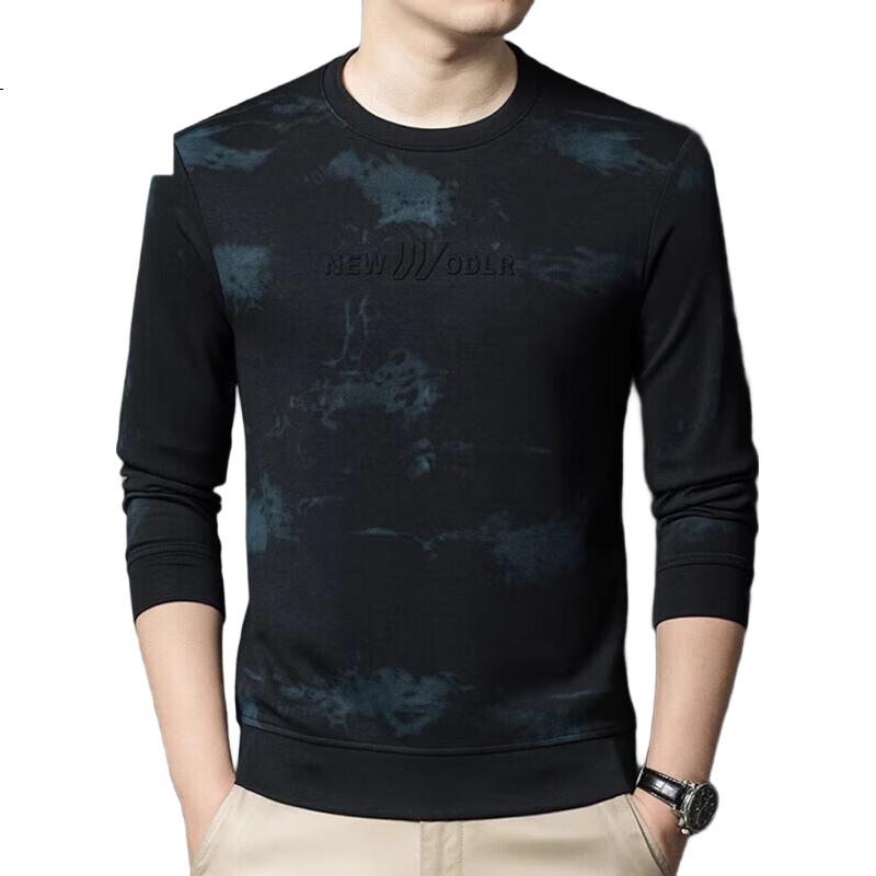 ROMON Mulberry Silk And Wool Long-Sleeve T-Shirt for Men, Spring And Autumn New Style Business Casual Printed Round Neck Sweatshirt for Me