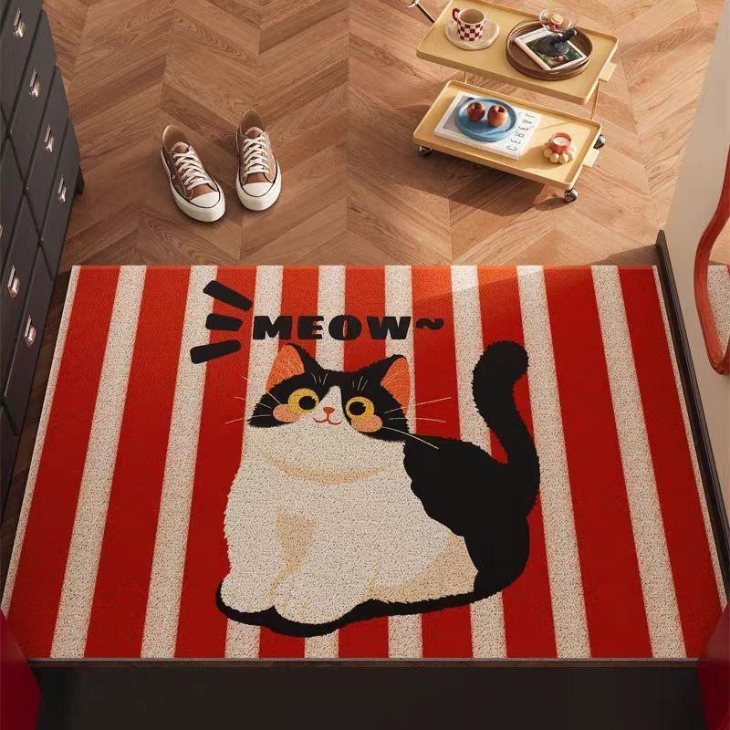 Cartoon Black Cat Carpet Mat Rug Leisure Reading Design with Welcome Home Text Non-slip Home Decoration Floor Mat Welcome Mat
