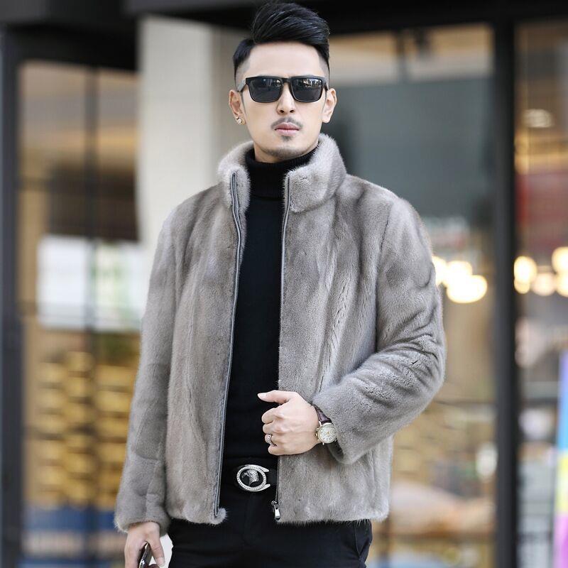 Men's imitation fur winter new imitation mink coat men's hooded imitation mink jacket imitation Rex rabbit hair stand-up collar
